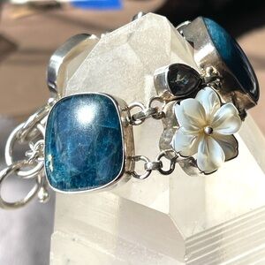 Glorious Chatoyant Rich Blue Kyanite White MOP Flowers Mystic Topaz